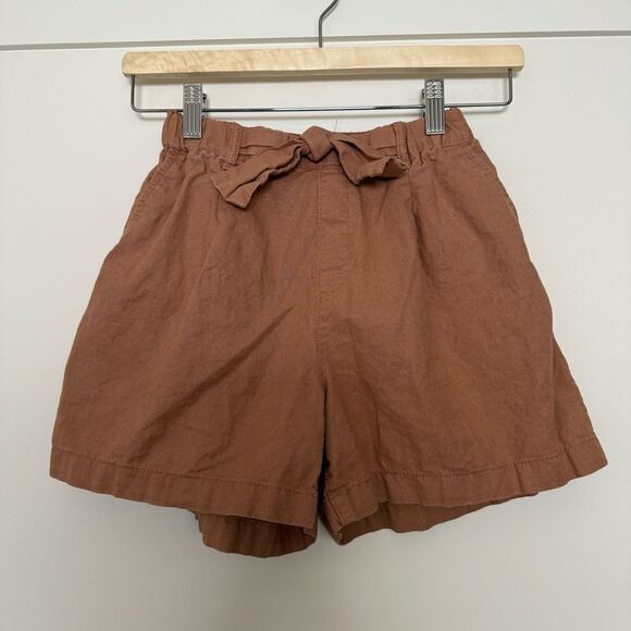 Uniqlo Shorts Girls 9-10 Years Brown Pull On Elastic Waist Linen Blend Summer - Picture 1 of 12